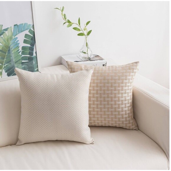 Home Brilliant Modern Framhouse‎ 2pk Throw Pillow Cover 18 x 18-Inch White Beige - Picture 1 of 5